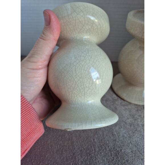 Modern Crazed Glazed Set Of 2 Candle Holders Cream Colored - Picture 5 of 13